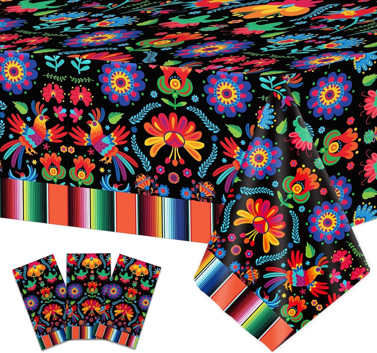 3-Pack Mexican Fiesta Tablecloth 108x54in – Cinco de Mayo & Day of the Dead Party Decor